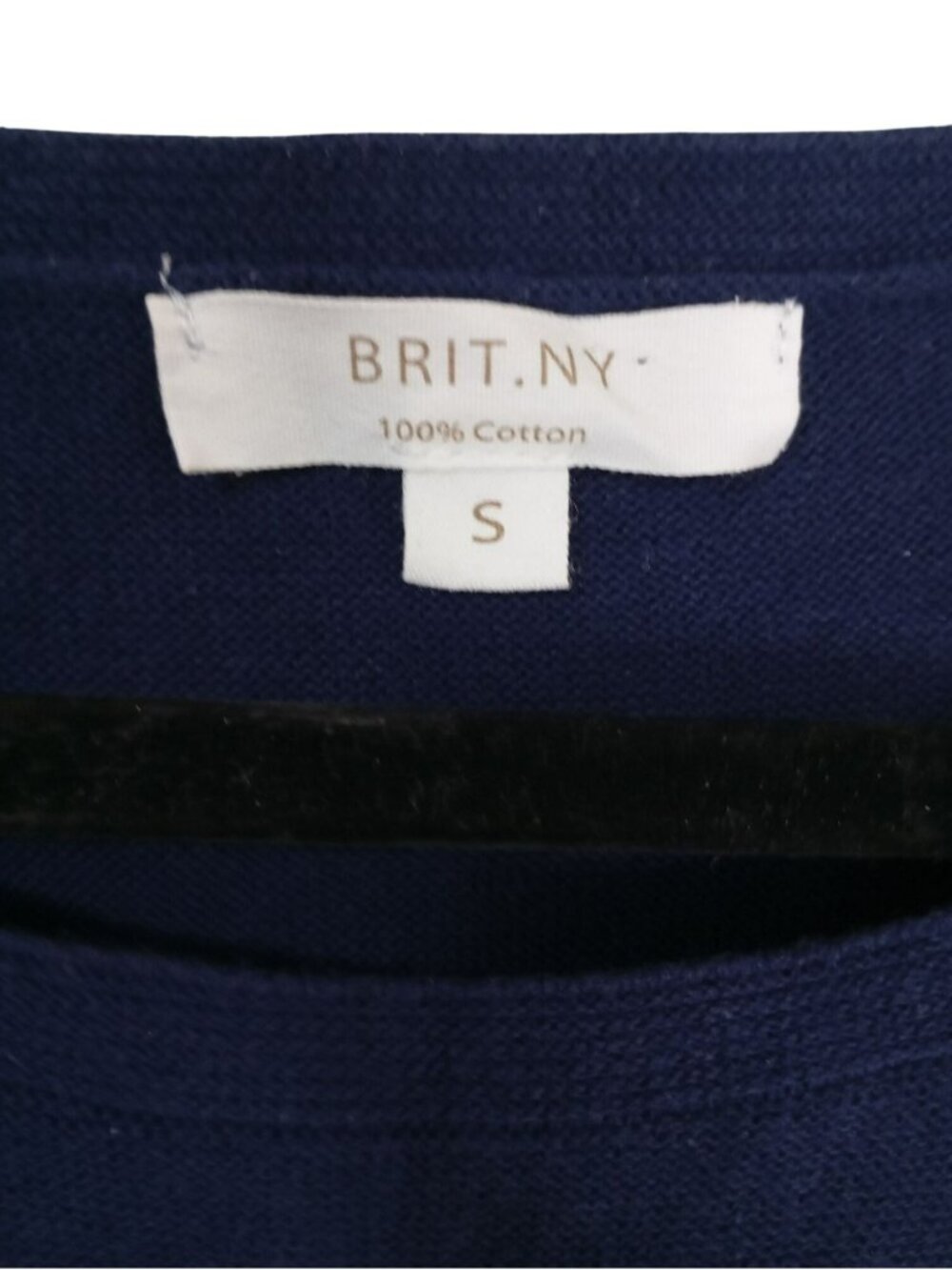 Striped Navy & White Cotton Long Sleeve Sweater - Size S - BRIT.NY - Picture 2 of 7